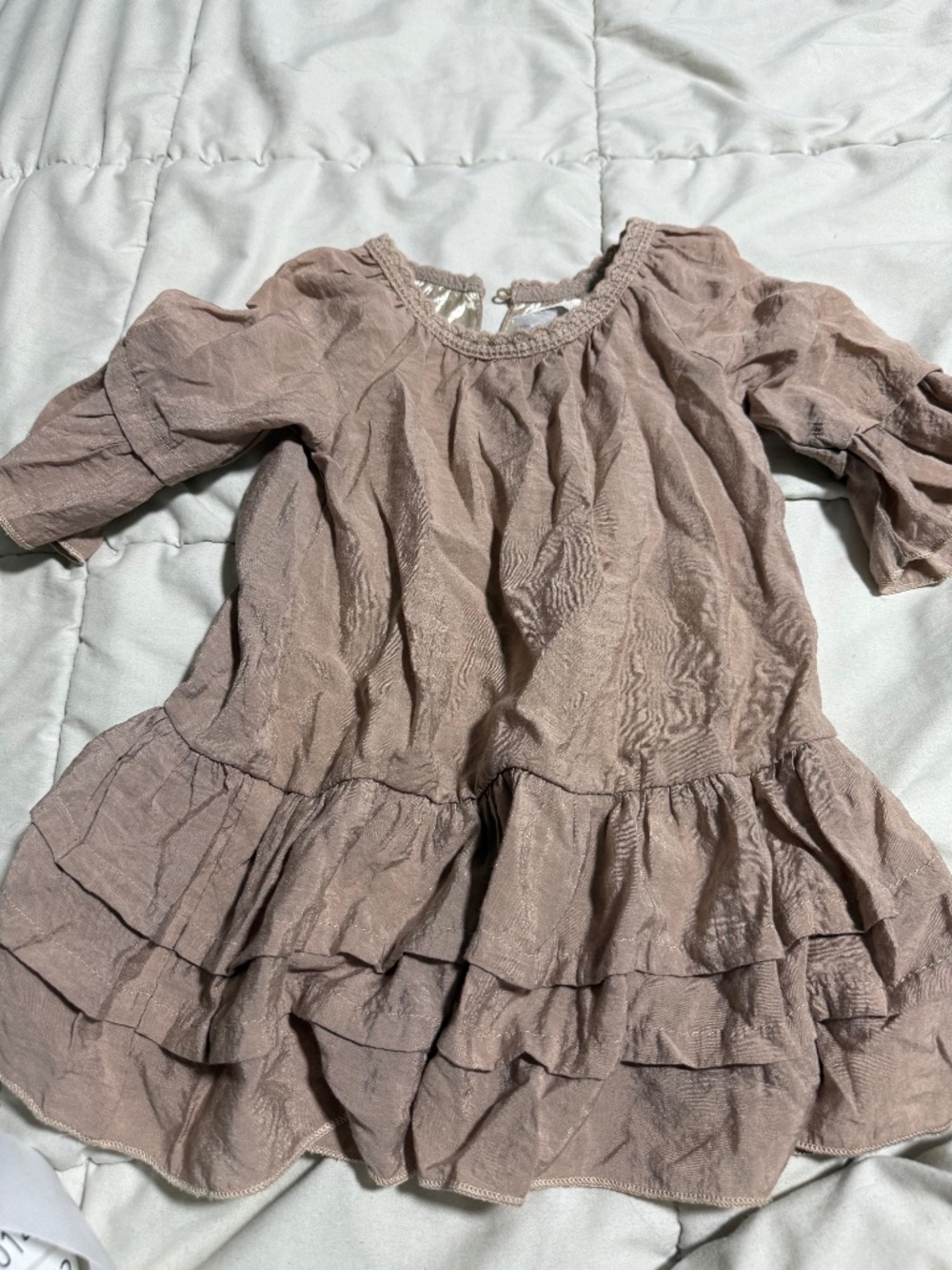 18 Month Brown Dress Little Sassy 3/4 Sleeve with Ruffles